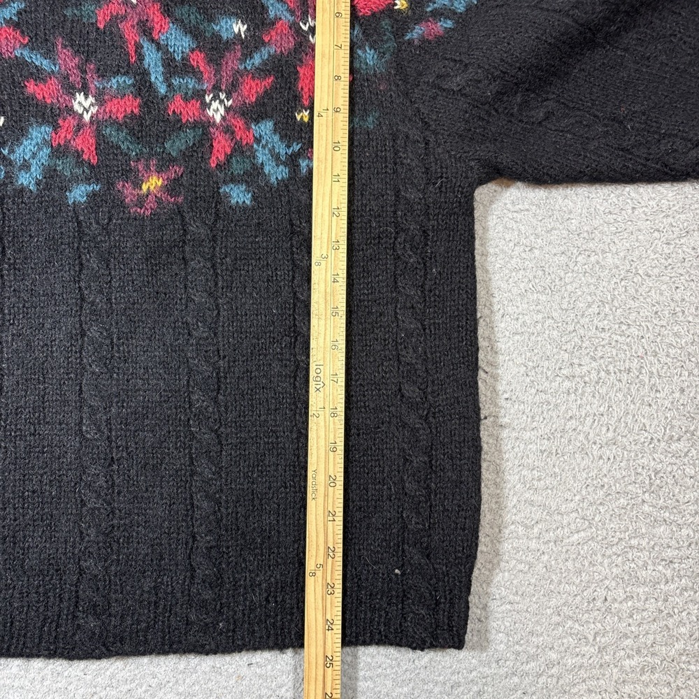 VTG LL Bean Sweater Women's M Black Mohair Wool Floral Yoke Pullover 80s Mock - Picture 3 of 6